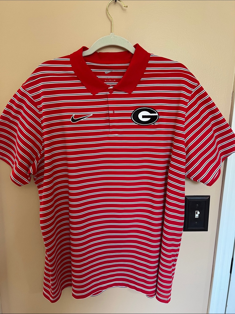 Nike Red White and Black Striped Polo with Georgia Logo